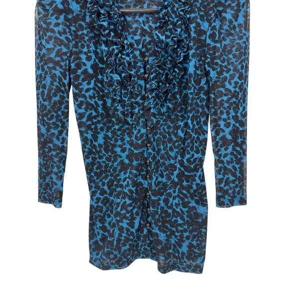 INC International Consepts Women S Ruffled Button-Down Sheer Leopard Print Top - Picture 6 of 7